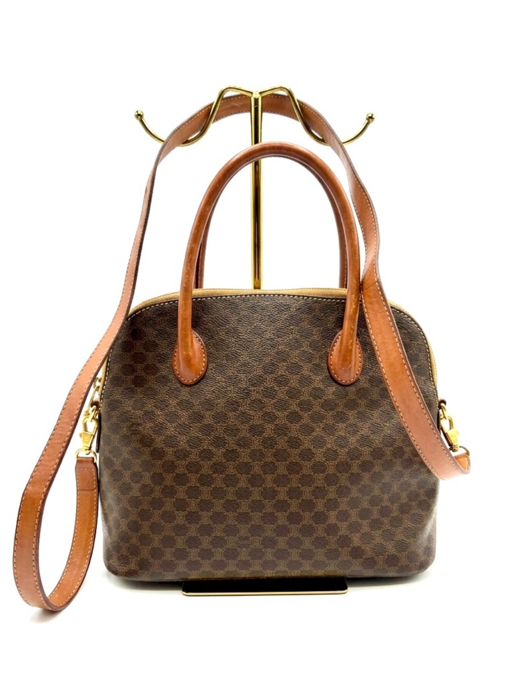 Vintage CELINE Macadam Dome Satchel Brown  Top Handle Crossbody Bag w/COA
